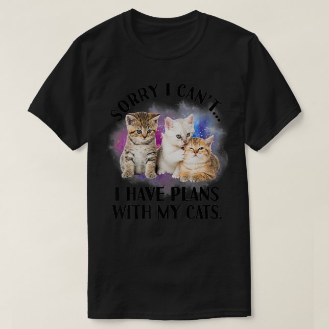 Camiseta Desculpe, Não Posso Ter Planos Com Meu Gato Eu Ado (Frente do Design)