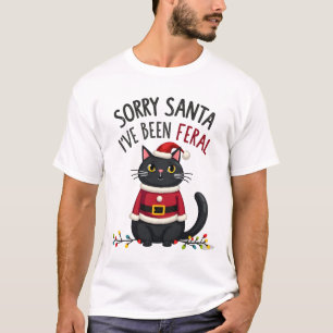 Camiseta Desculpe Papai Noel Eu Fui Feral Gato Preto Natal