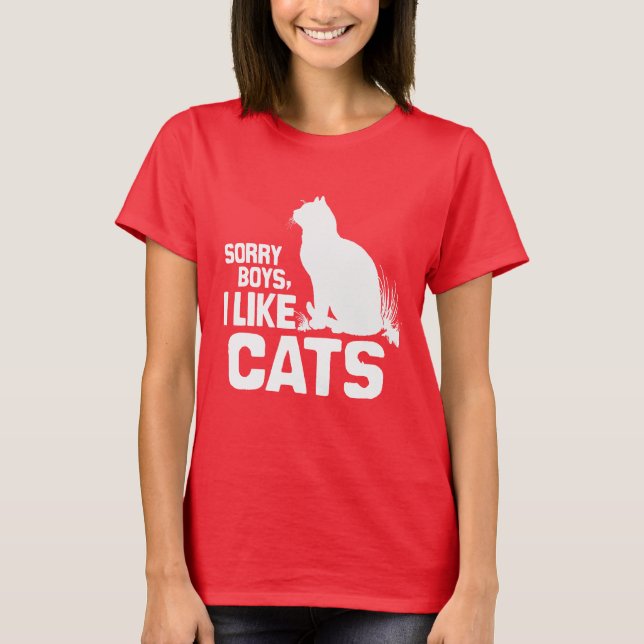 CAMISETA DESCULPEM, RAPAZES, EU GOSTO DE GATOS - BRANCOS -. (Frente)