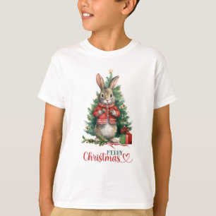 Camiseta Desdecoração de Árvore de Coelho Feliz de Natal