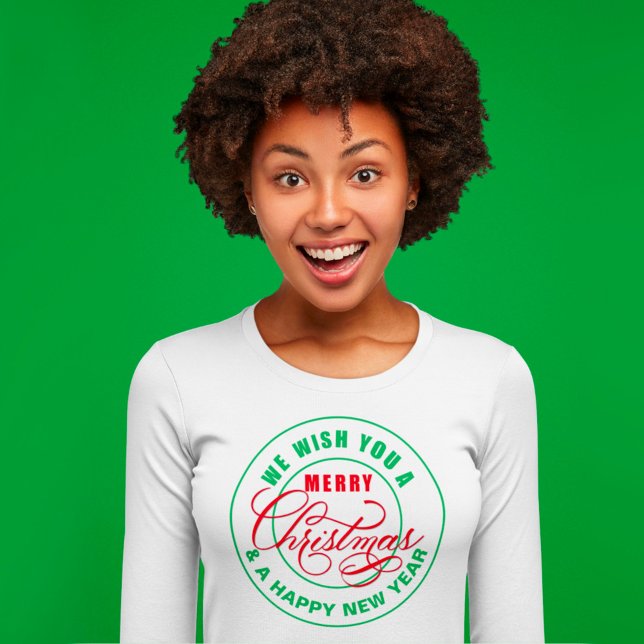 Camiseta Desejamos a você um Feliz Natal Vermelho e Verde (Criador carregado)