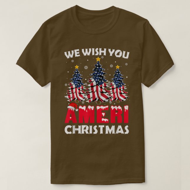 Camiseta Desejamos-Lhe Feliz Natal Americano Feliz Natal (Frente do Design)