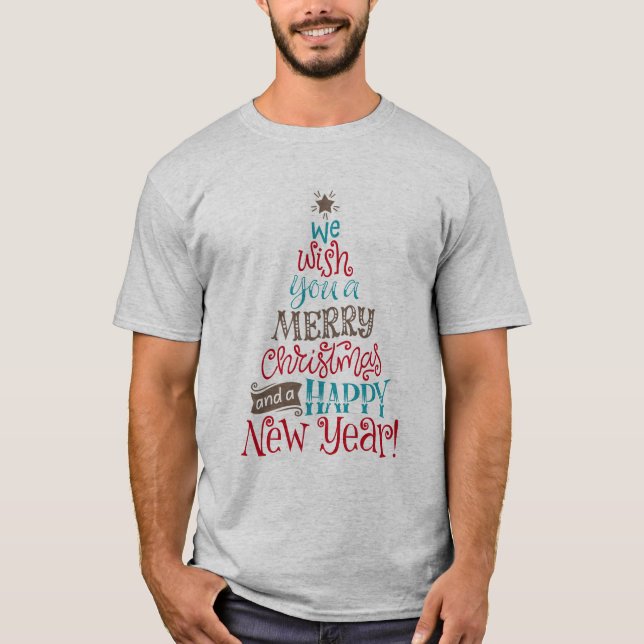 Camiseta Desejamos-lhe um Feliz Natal e um Feliz ano novo (Frente)
