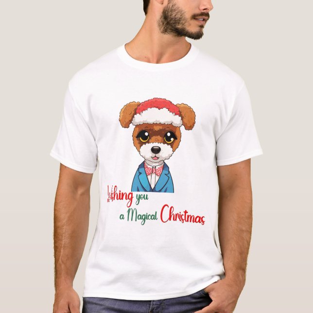 Camiseta Desejando-lhe um cachorro de Natal mágico (Frente)