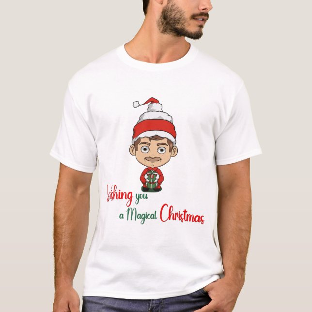 Camiseta Desejando-lhe um Homem de Natal mágico (Frente)