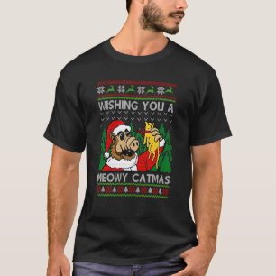 Camiseta Desejando um Catmas Feliz com Gato Santa Natal Fei