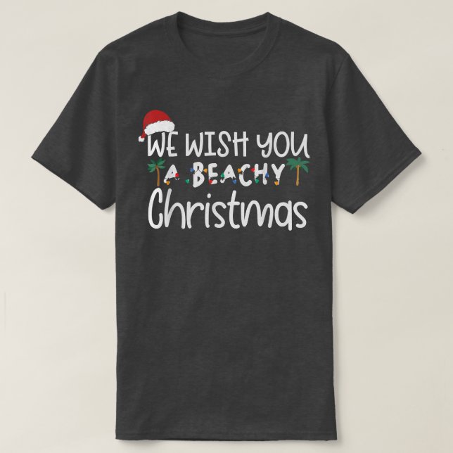 Camiseta Deseje Feliz Natal em julho Summer Beach, Divertid (Frente do Design)