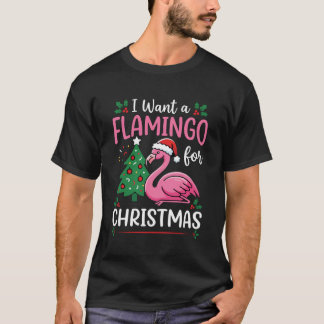 Camiseta Desejo de Natal do Flamingo Férias Tropicais