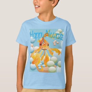 Camiseta Desejos Azul-Celeste Feliz Nowruz Peixe Dourado