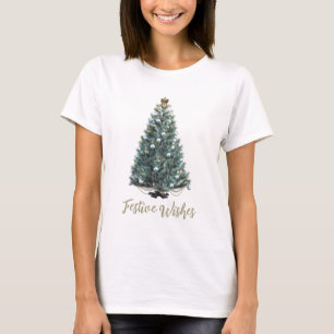Camiseta Desejos Festivos. design de árvore de Natal