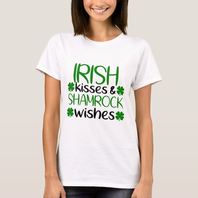 Camiseta Desejos irlandeses de Kisses e Shamrock (Frente)