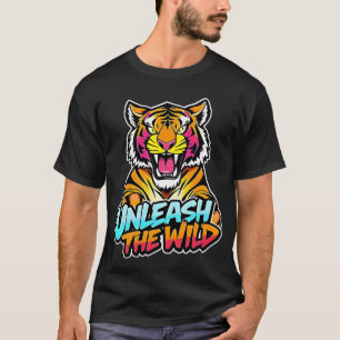Camiseta Desencadeie o Selvagem – Arte Neon de Tigre Rugind
