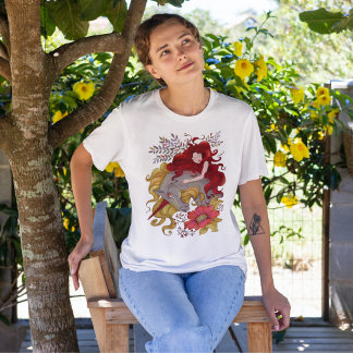 Camiseta Desenhando Bonito Garota E Unicórnio Mágico