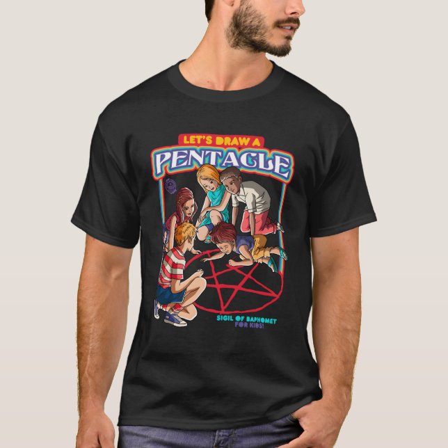 Camiseta Desenhar vamos Um Sinal Pentácico Satânico Do Baph (Frente)