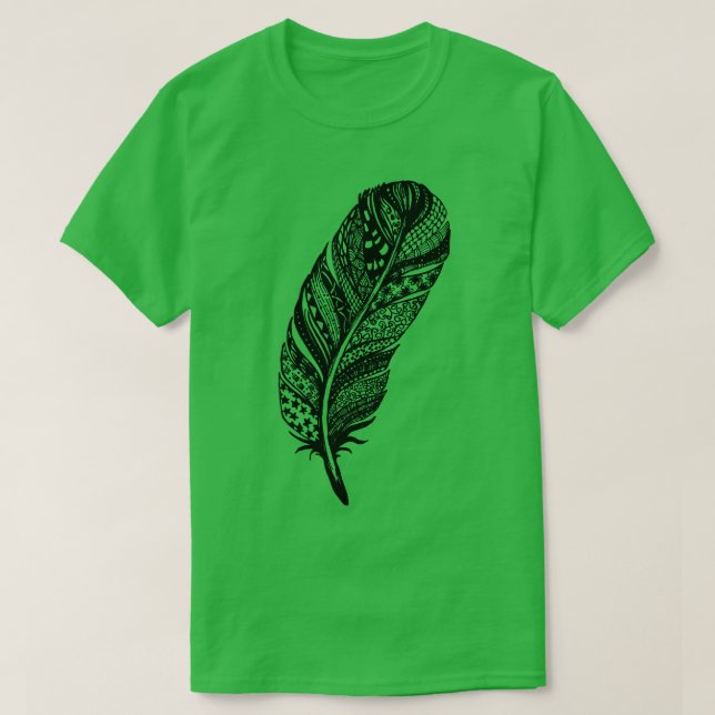 Camiseta Desenho 2 da pena tribal do Zentangle (Frente do Design)