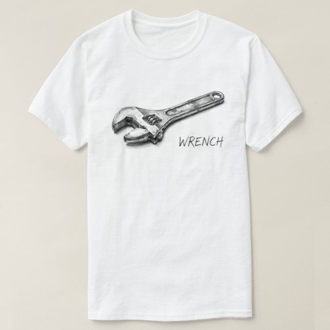 Camiseta desenho a lápis de chave inglesa (Frente do Design)