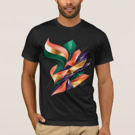 Camiseta Desenho Abstrato de Fragmento Geométrico Verde e D