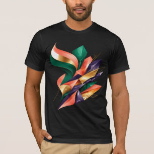 Camiseta Desenho Abstrato de Fragmento Geométrico Verde e D