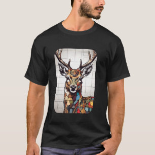 Camiseta Desenho Abstrato de Veado Macho - Arte Colorida pa
