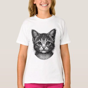 Camiseta Desenho Adorável de Gato Jovem