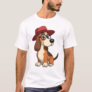 Camiseta Desenho Animado de Basset Hound Antigo com Chapéu 