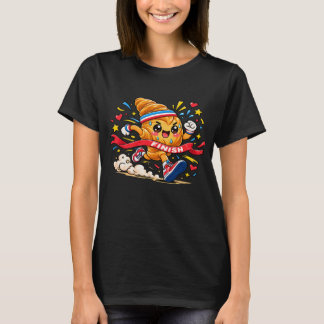 Camiseta Desenho animado de croissant correndo para a linha