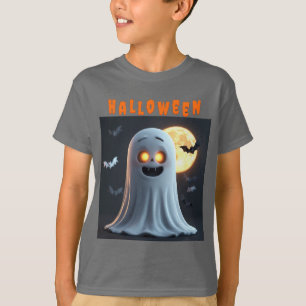 Camiseta Desenho Animado de Fantasma Assustador com Morcego