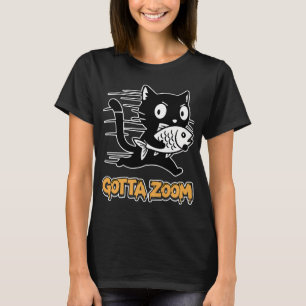 Camiseta Desenho Animado de Gato Roubando Peixe com Zoom