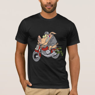 Camiseta desenho animado de motocicleta de porco