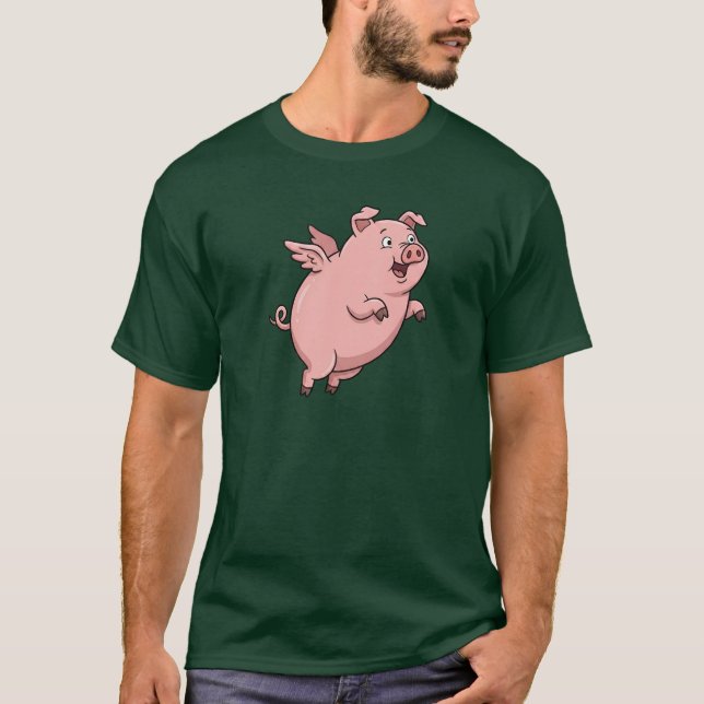Camiseta Desenho Animado de Porco Voador Fofo (Frente)