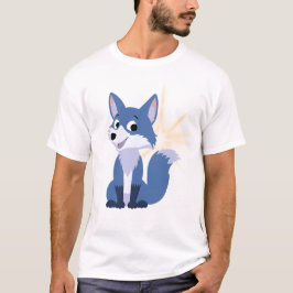 Camiseta Desenho Animado de Raposa Azul Fofa com Brilho
