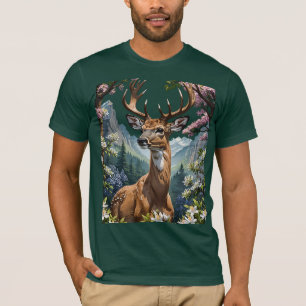 Camiseta Desenho Animado de um Veado de Cauda Branca Cercad