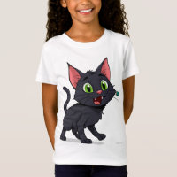 Desenho Animado Feliz de Gato Preto com Olhos Verd