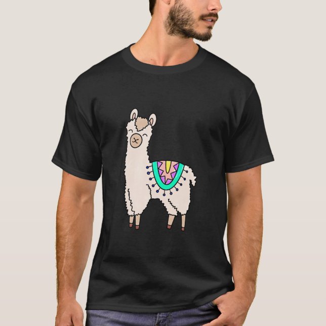 Camiseta desenho animado feliz lama alpaca (Frente)
