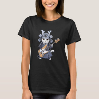 Camiseta Desenho Artístico de Gato Japonês Tocando Baixo