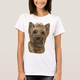 Camiseta Desenho bonito de Yorkie feliz de seda
