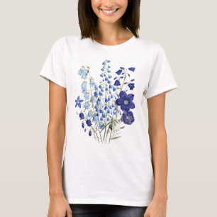 Camiseta Desenho Botânico de Flor Silvestre Azul Delicado F