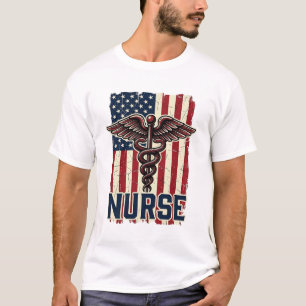 Camiseta Desenho Caduceu de Enfermeira Vintage na Parte de