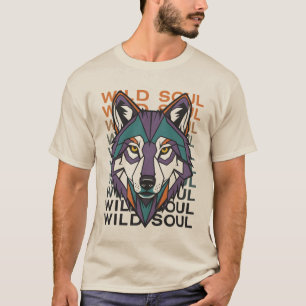 Camiseta Desenho Colorido de Lobo Geométrico