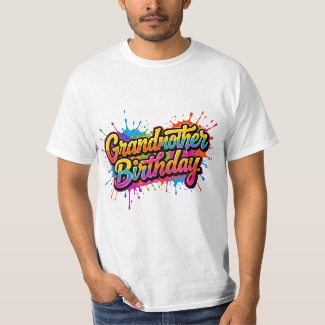 Camiseta Desenho Colorido de Tinta Salpicada para Aniversár (Frente)