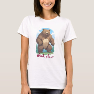 Camiseta Desenho colorido de um urso na floresta