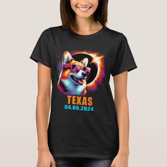 Camiseta Desenho Corgi Eclipse Solar Total Texas (Frente)