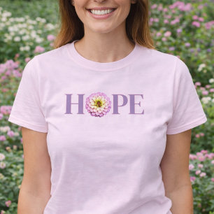 Camiseta Desenho Cristão de Zínia Floral Hope Rosa Claro