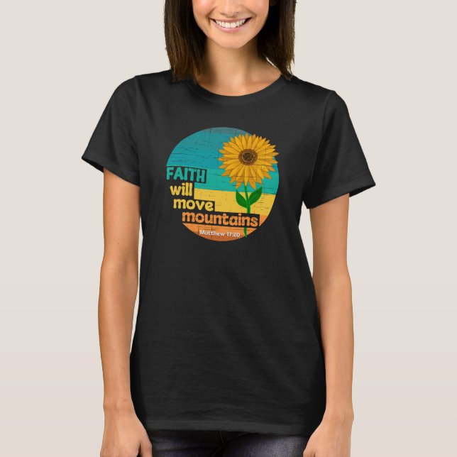 Camiseta Desenho Cristão Fé Move Montanhas (Frente)