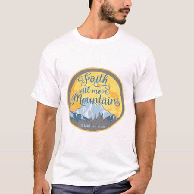 Camiseta Desenho Cristão Fé Move Montanhas (Frente)
