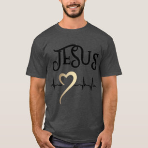 Camiseta Desenho Cristão Jesus com Coração e Batimento Card