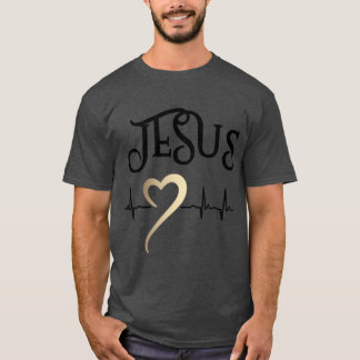 Camiseta Desenho Cristão Jesus com Coração e Batimento Card