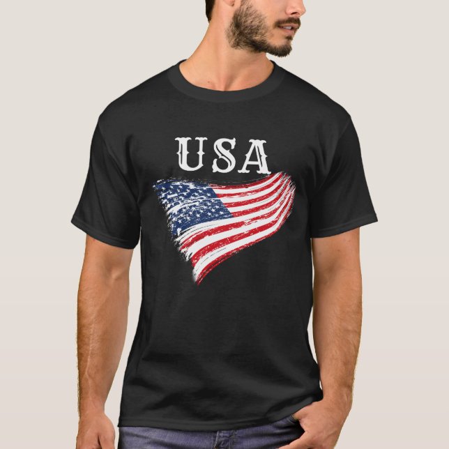 Camiseta Desenho da Bandeira Patriótica Americana dos EUA (Frente)