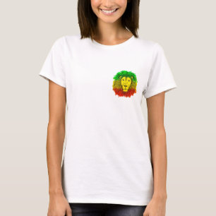Camiseta Desenho da cabeça de leão Rasta vermelho amarelo v