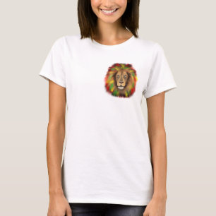 Camiseta Desenho da cabeça de leão Rasta vermelho amarelo v